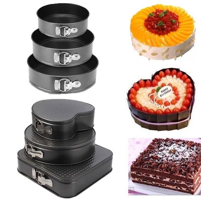 Set of 3 - Non-Stick Different Shapes Cake Pans With Removable Bottom Tray - Image 2