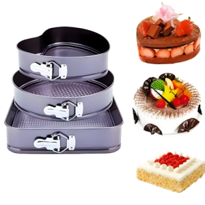 Set of 3 - Non-Stick Different Shapes Cake Pans With Removable Bottom Tray