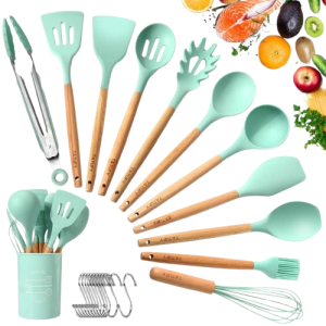 Set 10 PCS Non-stick Silicone and Heat Resistant Wooden Utensils