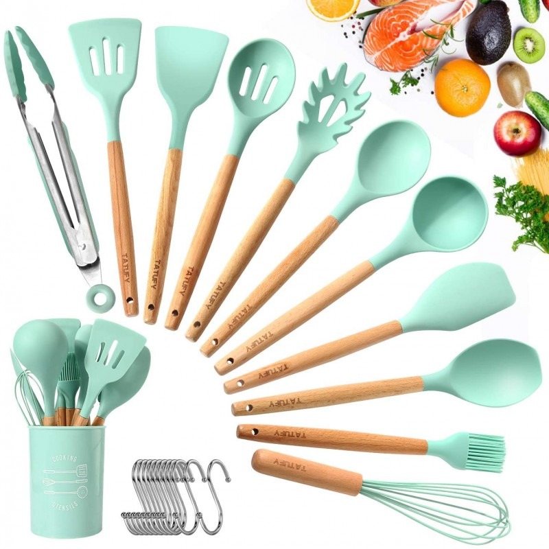 Set 10 PCS Non-stick Silicone and Heat Resistant Wooden Utensils - Image 4
