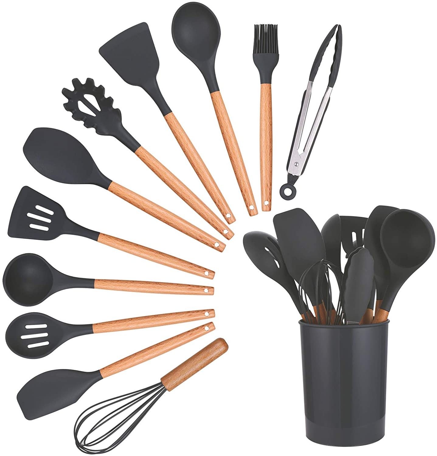Set 10 PCS Non-stick Silicone and Heat Resistant Wooden Utensils - Image 5