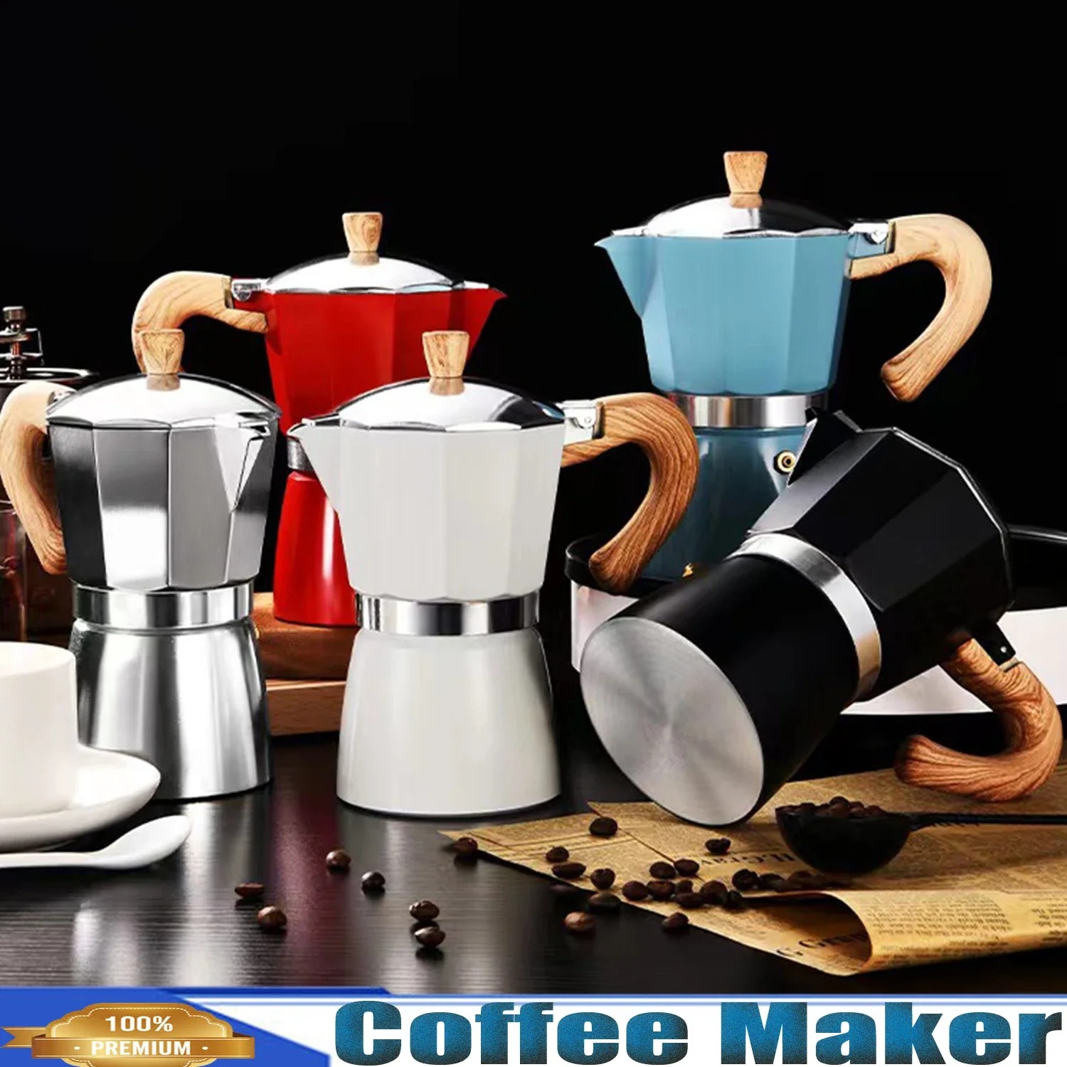 Aluminum Stovetop Espresso Maker Manual Coffee Maker Machine - 6 Cups/300ml - Image 2