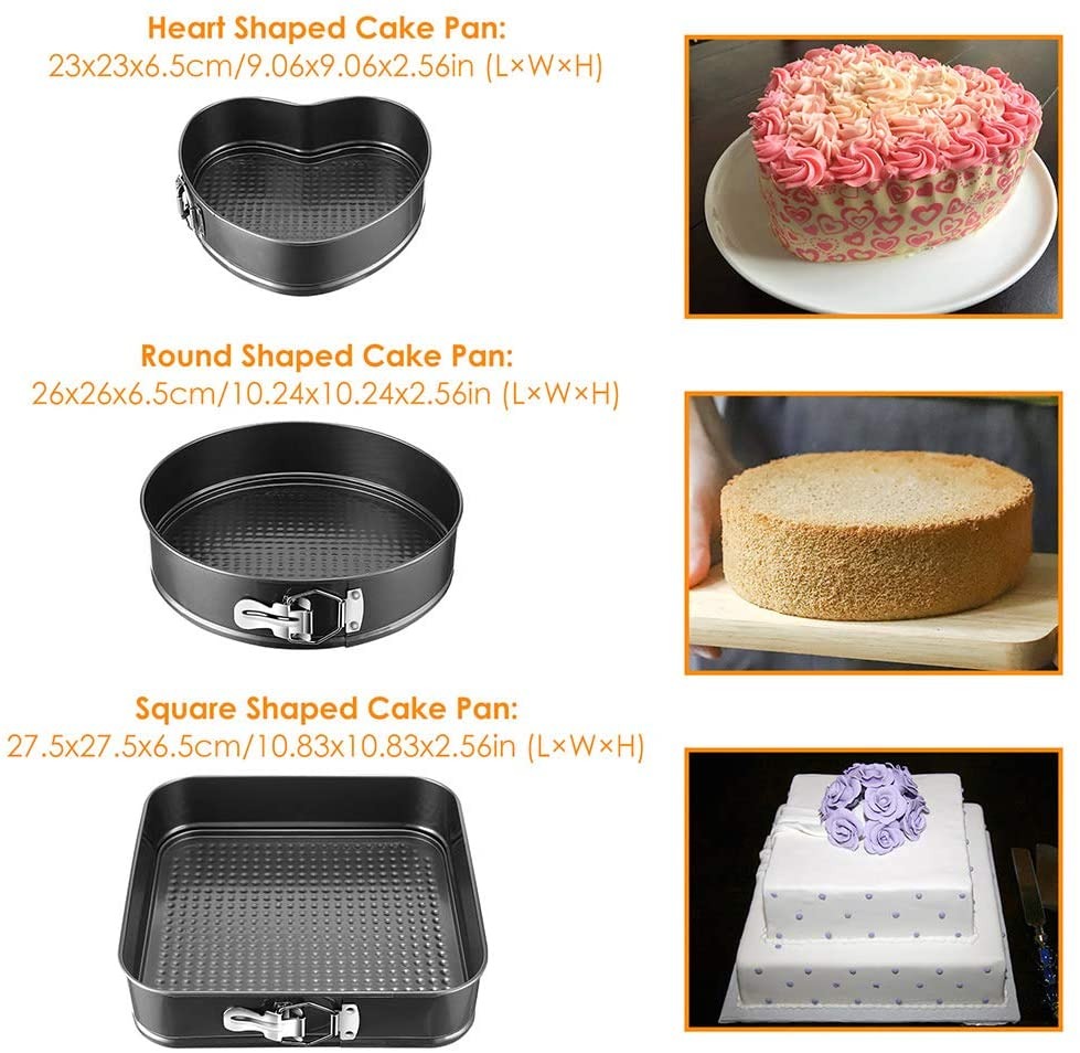 Set of 3 - Non-Stick Different Shapes Cake Pans With Removable Bottom Tray - Image 5