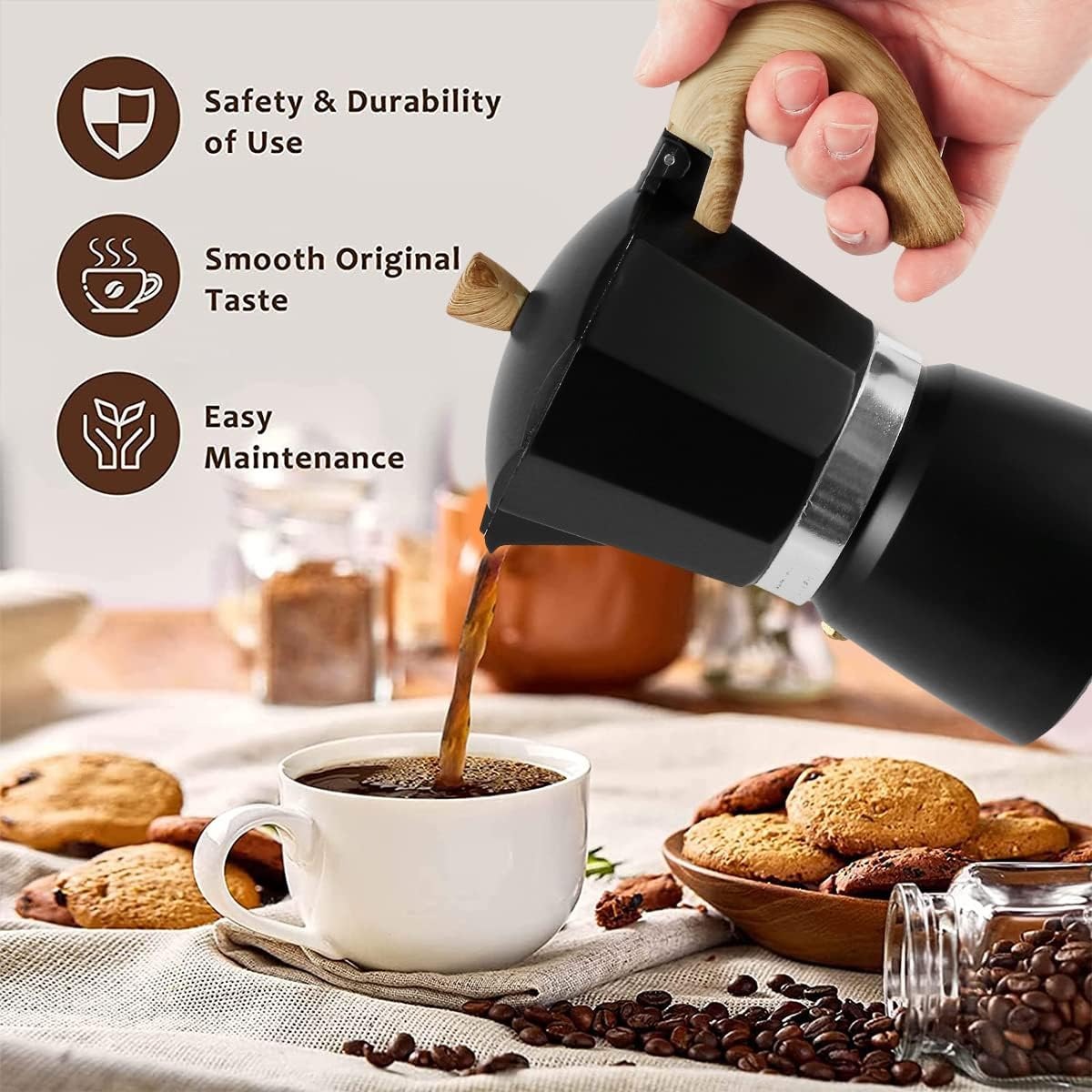 Aluminum Stovetop Espresso Maker Manual Coffee Maker Machine - 6 Cups/300ml - Image 10