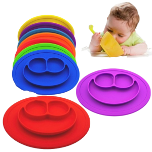 Silicone Suction Plate with Integrated Placemat for Babies