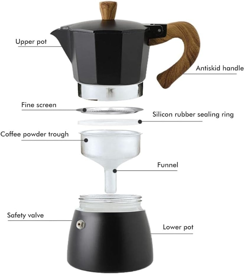 Aluminum Stovetop Espresso Maker Manual Coffee Maker Machine - 6 Cups/300ml - Image 7